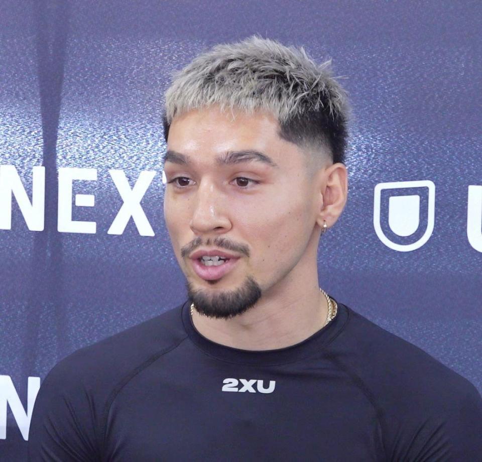 公開練習前の会見でＫＯ宣言をしたオラスクアガ