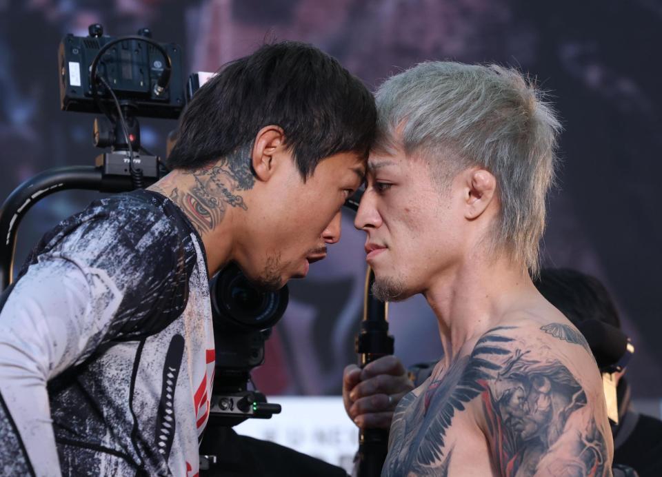 　フェースオフでバチバチの芦澤竜誠（左）とジョリー（撮影・金田祐二）