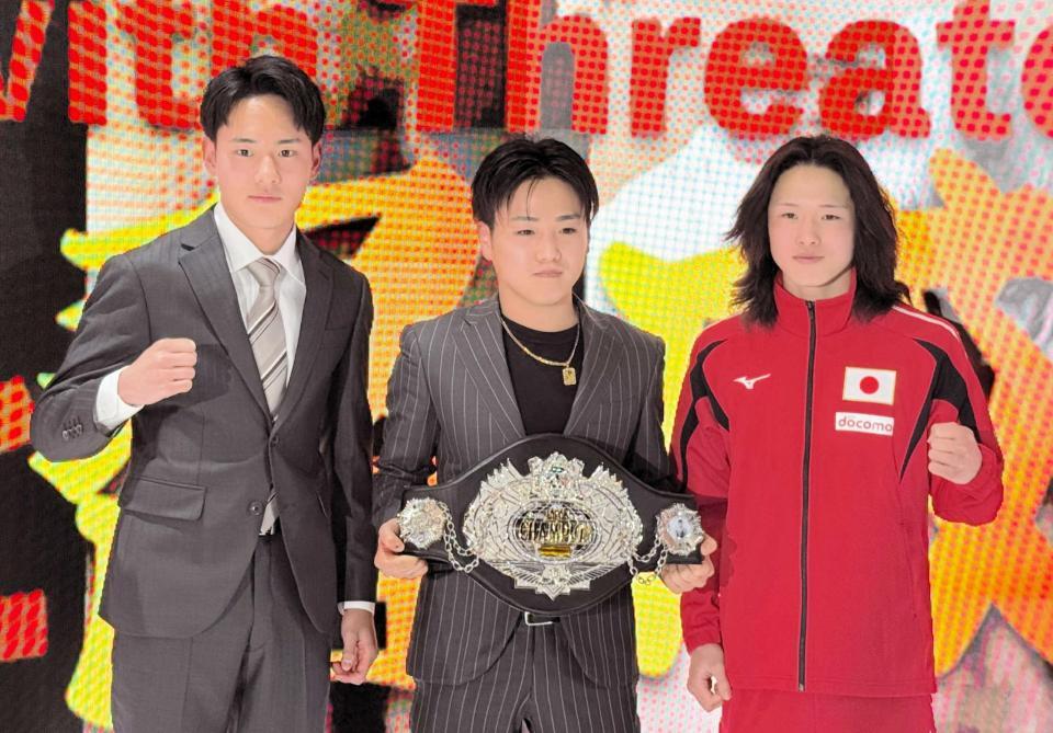 　３・２４後楽園ホール大会に出場する（左から）坂井優太、森且貴、片岡雷斗