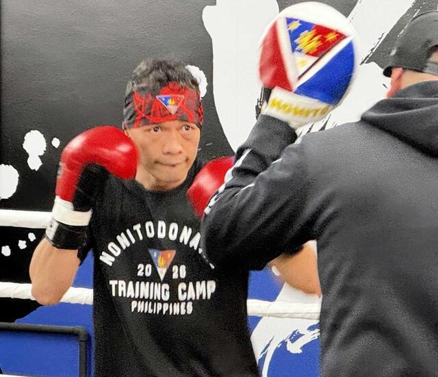 　公開練習を行ったドネア（撮影・藤川資野）