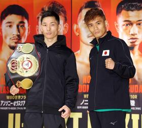 　ポーズを決める松本流星（左）と高田勇仁