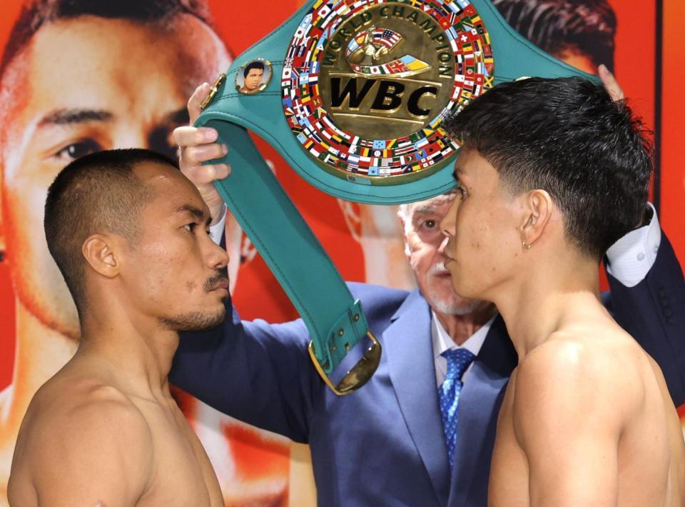 フェイストゥフェイスでノックアウト・ＣＰ・フレッシュマート（左）とにらみ合う岩田翔吉（撮影・西岡正）