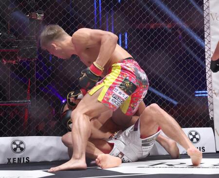 平石光一（下）を攻める太陽（撮影・佐々木彰尚）