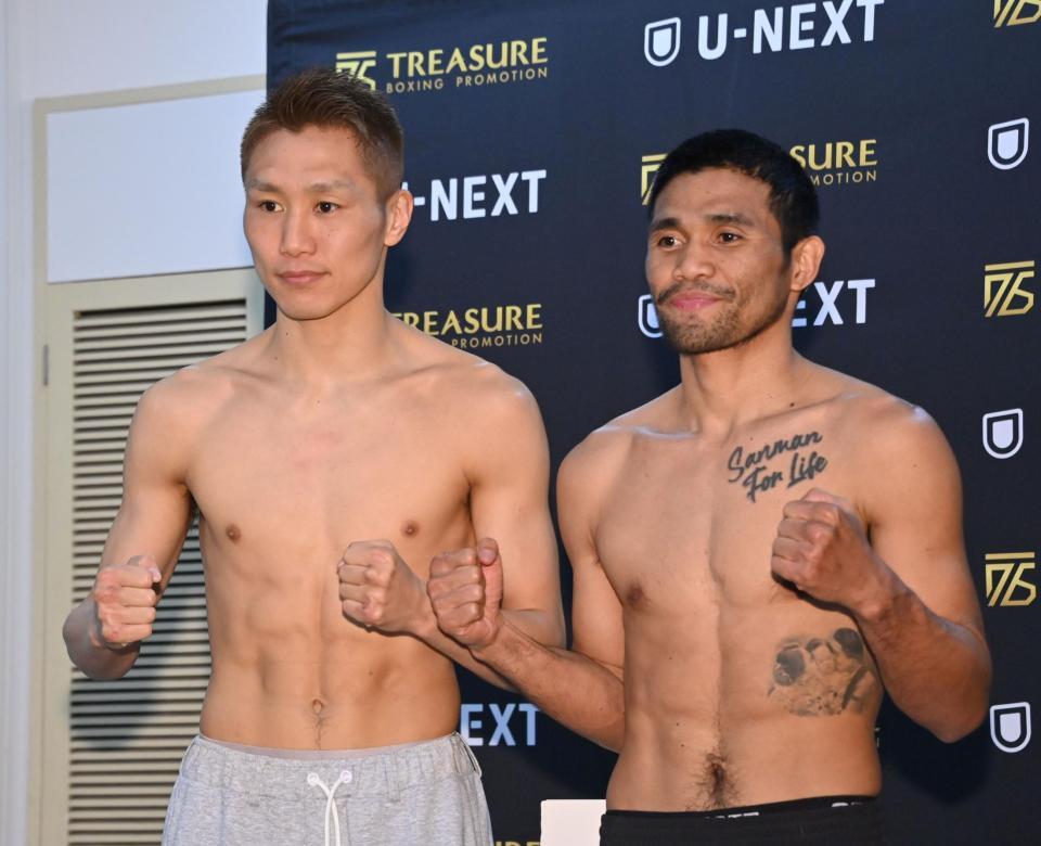 試合に向け気合みなぎる小国以載（左）とマーロン・タパレス（撮影・持木克友）