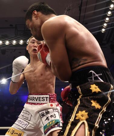 ２回、マーロン・タパレスを攻める小国以載（撮影・石井剣太郎）