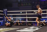 ５回、ダウンする谷口将隆（撮影・石井剣太郎