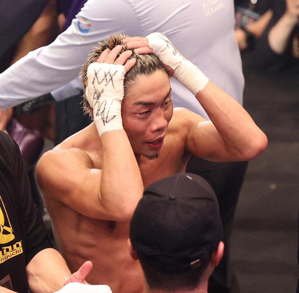 判定負けをした谷口将隆（撮影・佐々木彰尚）