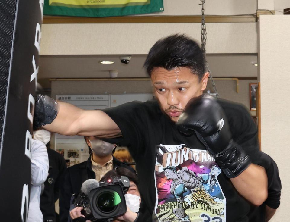 練習を公開した中谷潤人＝相模原のＭ．Ｔボクシングジム（撮影・佐々木彰尚）