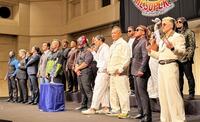 「ＢＯＳＪ」の開幕前会見に出席した前回覇者・藤田晃生（前列左から５人目）ら出場全２０選手