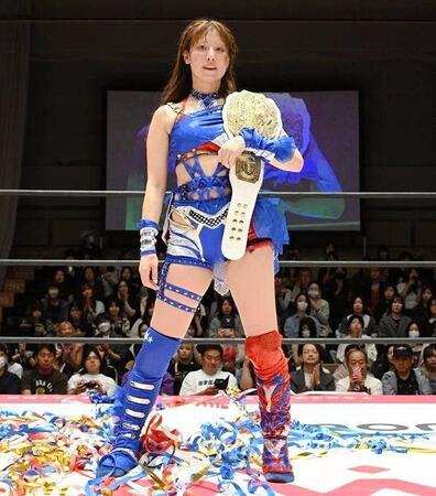 Ｖ３防衛を果たした荒井優希（東京女子プロレス提供）