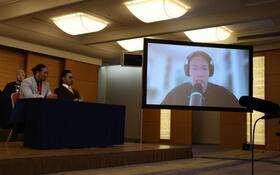 リモートで出席し意気込みを述べるＫＯＮＯＳＵＫＥ　ＴＡＫＥＳＨＩＴＡ（撮影・金田祐二）