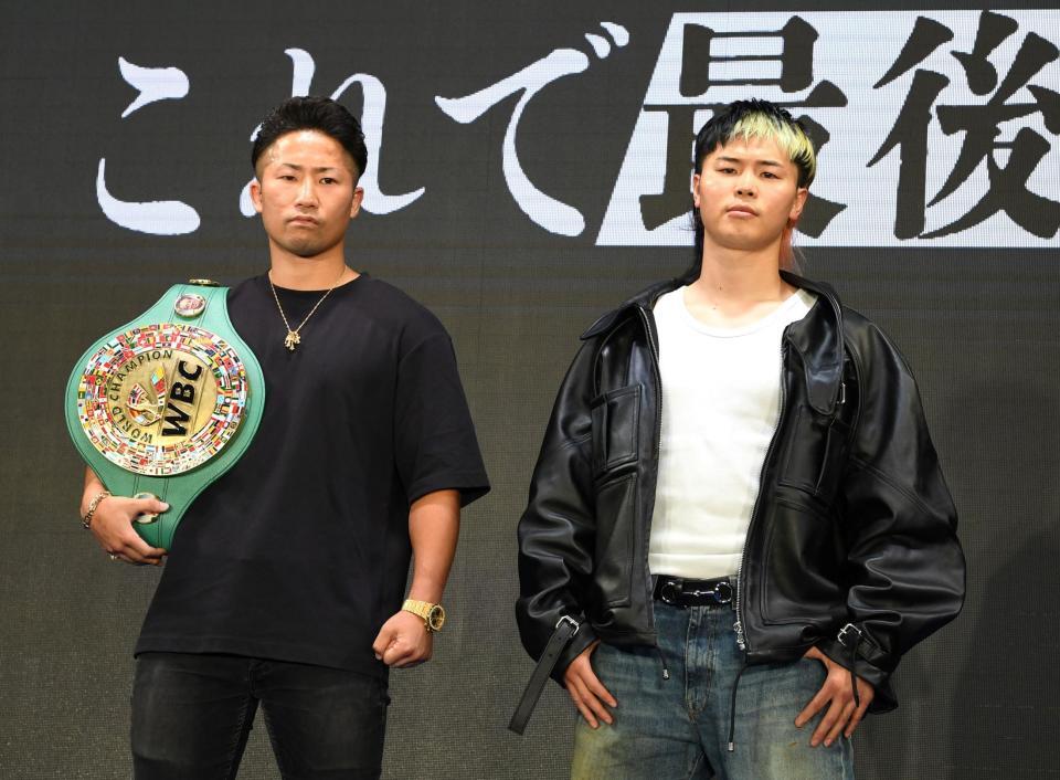 再戦が決定した井上拓真（左）と那須川天心（撮影・佐藤厚）