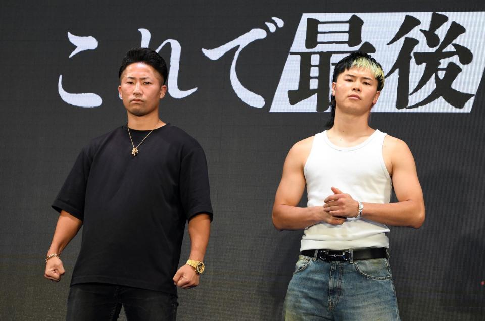 再戦が決定した井上拓真（左）と那須川天心（撮影・佐藤厚）
