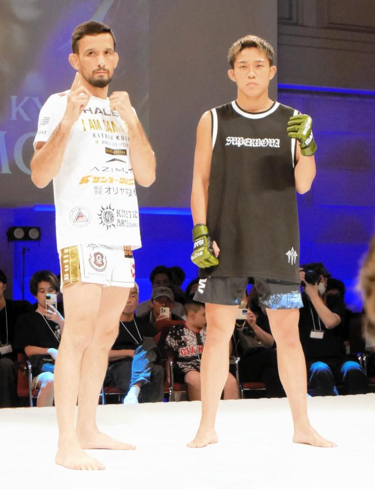 公開練習に参加した（左から）クレベル・コイケ、秋元強真