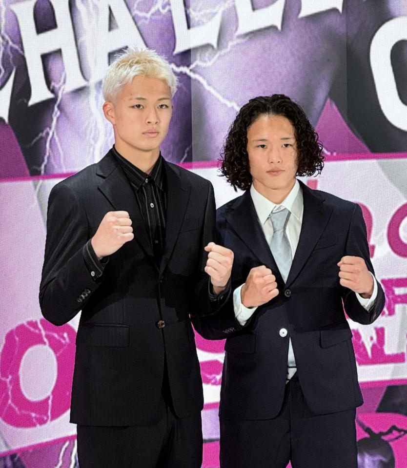 　１０・２９後楽園ホールのメインで東洋太平洋王座決定戦に臨む片岡雷斗（右）、プロ２戦目が決まった片岡叶夢