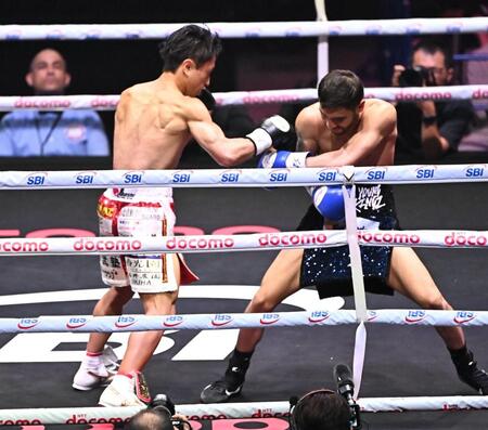 １回、ウィルフレド・メンデスに右フックをを決めた石井武志（撮影・開出牧）