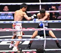 １回、ウィルフレド・メンデスに右フックをを決めた石井武志（撮影・開出牧）