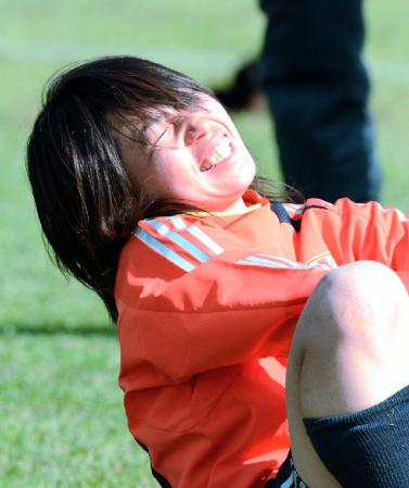 　練習で笑顔を見せる田中陽子（撮影・栗木一考）