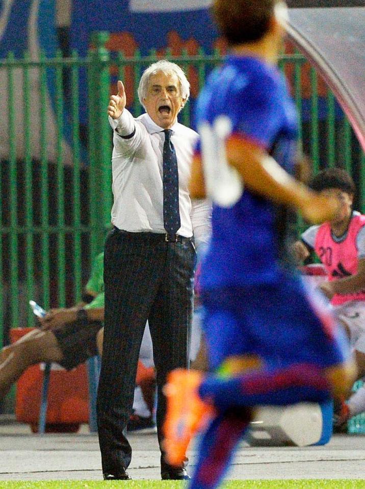 　前半、指示を出すハリルホジッチ監督（共同）