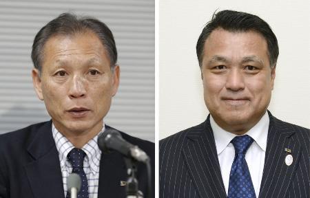 　日本サッカー協会の原博実専務理事（左）、田嶋幸三副会長