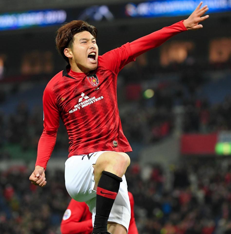 浦和対ブリラム後半、ゴールを決めた浦和・橋岡＝埼玉スタジアム（撮影・堀内翔）