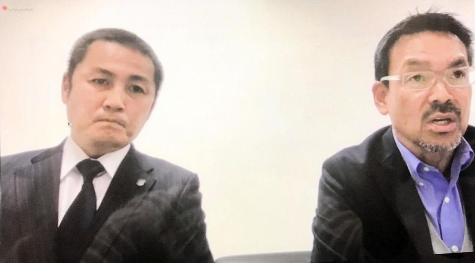 ウェブ上で記者会見を行ったＣ大阪の森島寛晃社長（左）と梶野智チーム統括部長