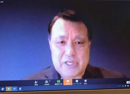 　新型コロナウイルスの治療を終えて退院し、ＷＥＢ会見した田嶋会長