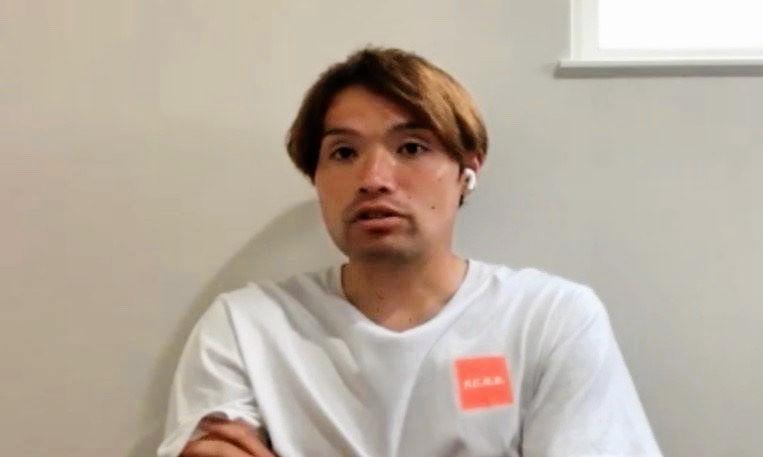 　練習後にオンラインで取材に応じた東