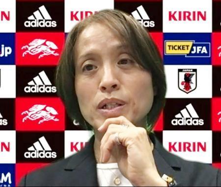 　サッカー女子日本代表候補の合宿が始まり、オンラインで取材に応じる高倉監督＝２３日