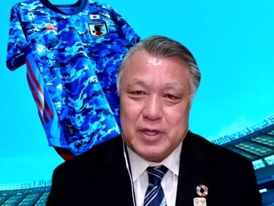 　オンラインで取材に応じる田嶋会長