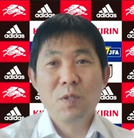 　オンラインで取材に応じるサッカー日本代表の森保監督＝２０日