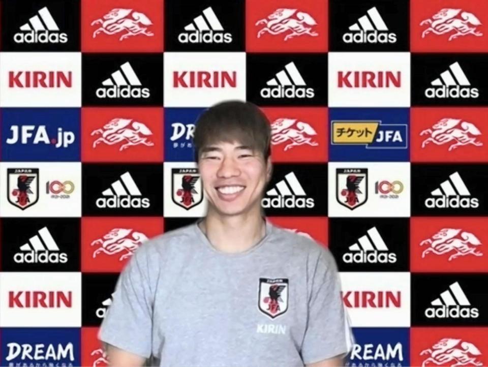 オンライン取材に応じる日本代表ＦＷ浅野