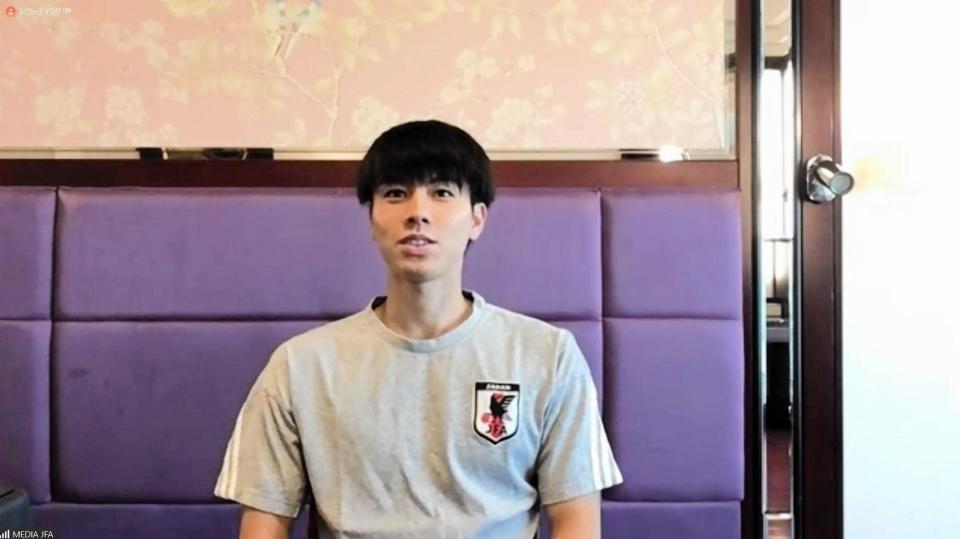 　オンライン取材に応じた田中碧