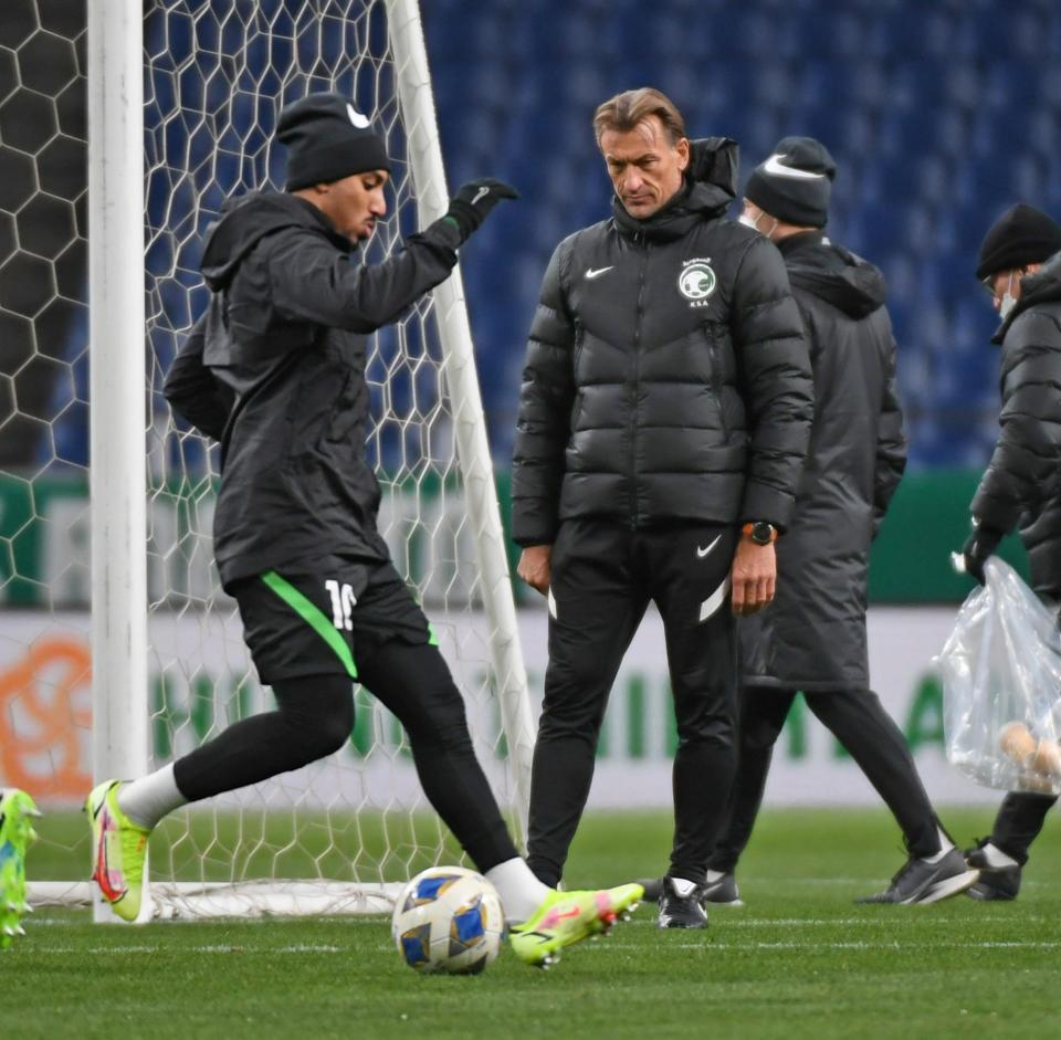 　練習を見つめるルナール監督（撮影・三好信也）