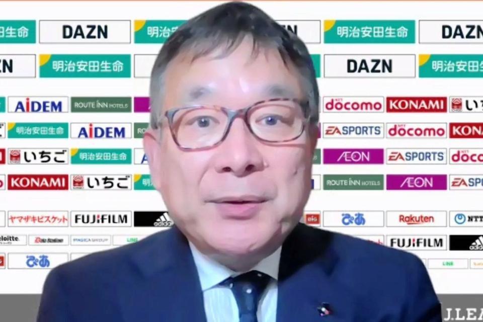 　オンライン取材に応じるＪリーグの村井チェアマン