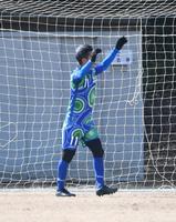 　練習試合でチームが得点し喜ぶ三浦知良（撮影・石井剣太郎）