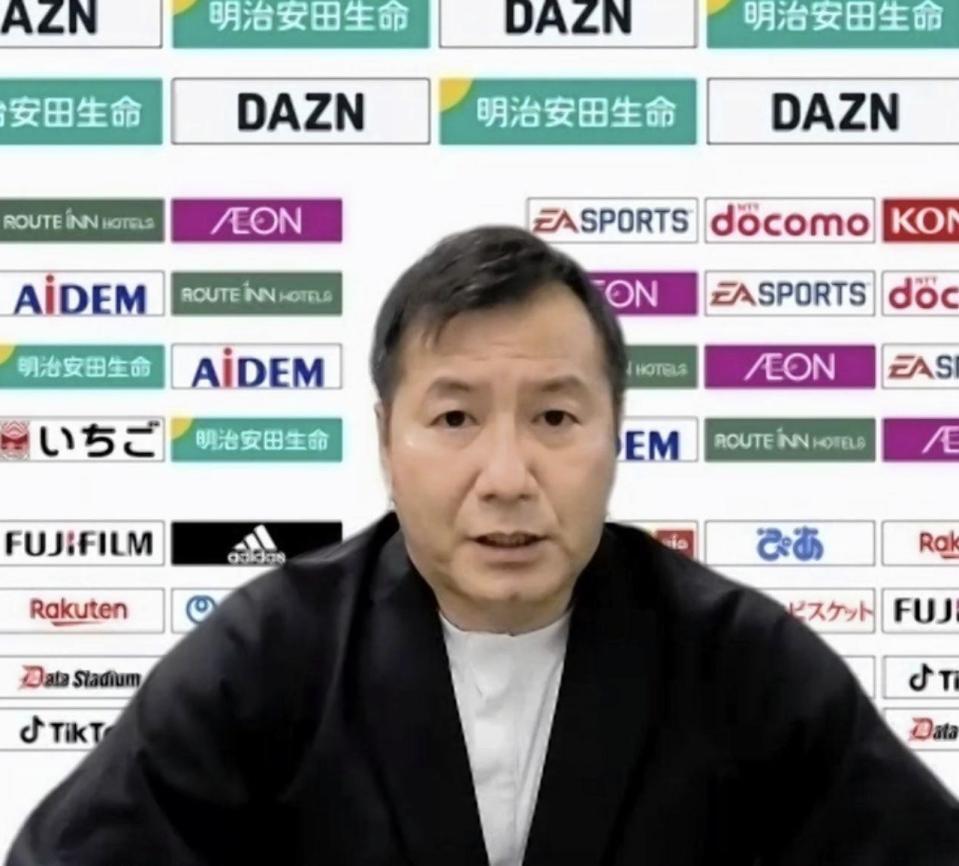 　オンライン会見するＪリーグの野々村芳和チェアマン