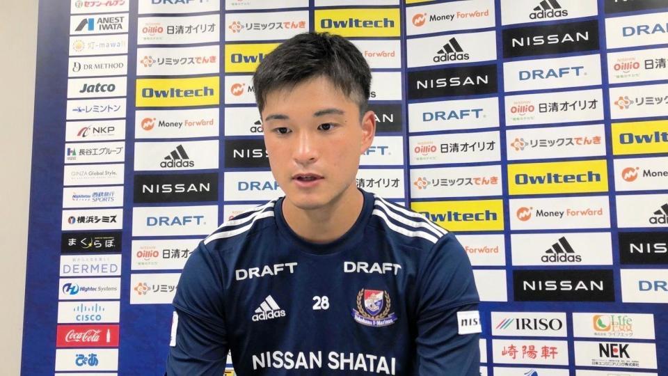 　オンライン取材に応じる横浜Ｍ・山根陸＝横浜Ｆ・マリノス提供