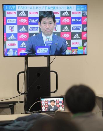 　日本代表・森保監督の口から神戸・大迫勇也の名前は呼ばれず、どよめくエビアスタジアム神戸の記者室（撮影・吉澤敬太）