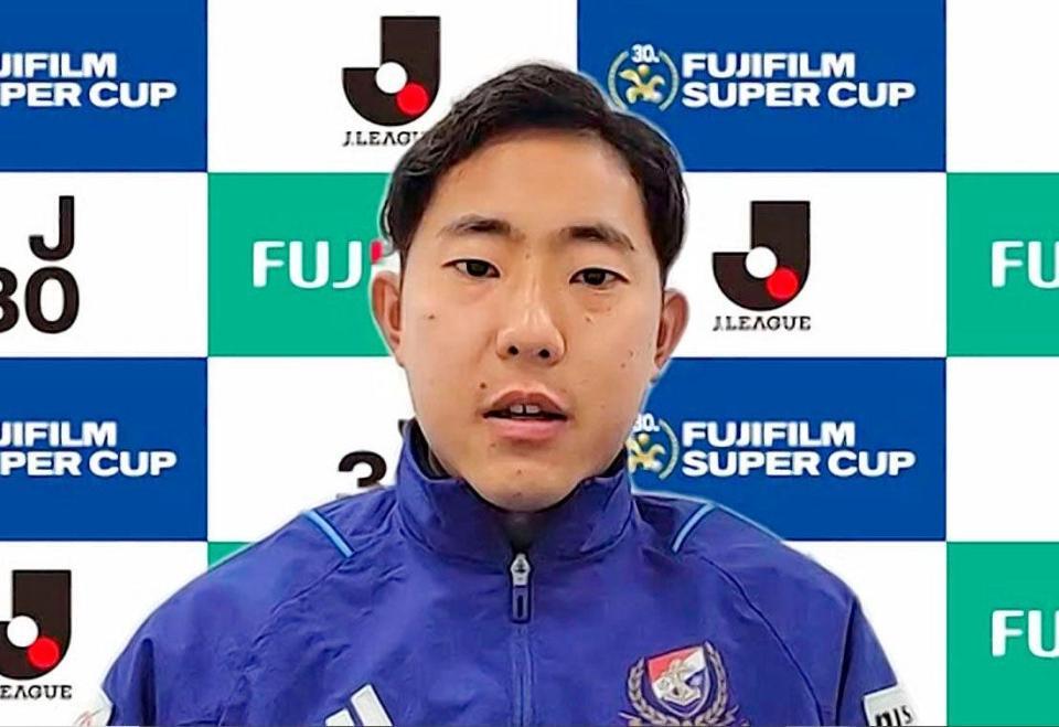 　富士フイルム・スーパーカップを前にオンラインで記者会見する横浜Ｍの渡辺
