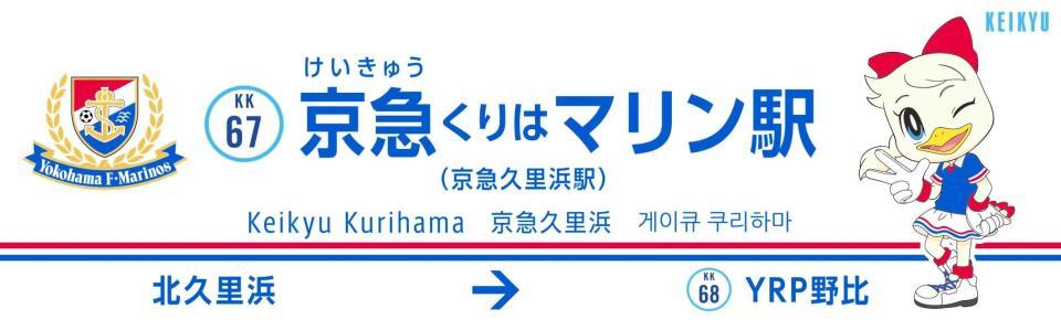 　京急久里浜駅での駅名看板装飾のイメージ画像（横浜Ｆ・マリノス提供）