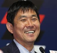 　試合後の会見で笑顔を見せる日本代表・森保監督（撮影・中田匡峻）