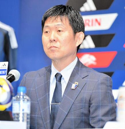 　会見に臨むサッカー日本代表の森保一監督（撮影・開出牧）