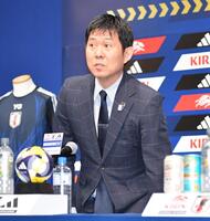 　会見に登場したサッカー日本代表の森保一監督（撮影・開出牧）