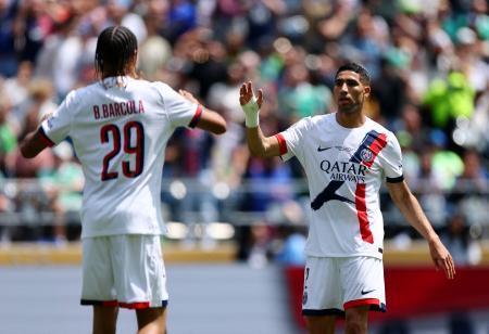 　クラブＷ杯１次リーグ最終戦もシアトル戦でゴールを喜ぶパリ・サンジェルマンのアクラフ・ハキミ＝２３日、シアトル（ロイター＝共同）