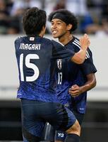 　前半、先制ゴールを決め喜ぶジャーメイン（共同）