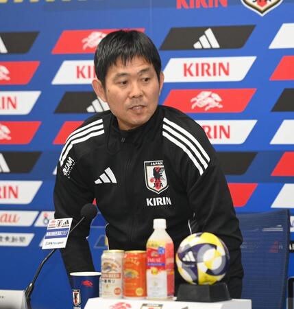 　前日会見を終えた日本代表・森保一監督（撮影・西田忠信）