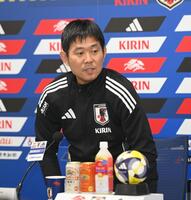 　前日会見を終えた日本代表・森保一監督（撮影・西田忠信）