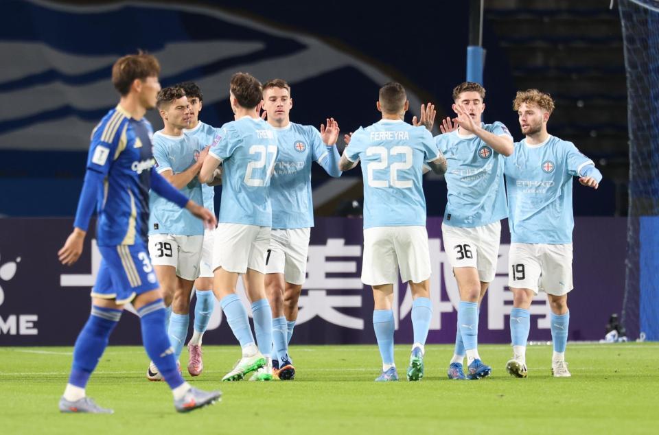 　前半、先制したメルボルン・シティーイレブン（撮影・石井剣太郎）