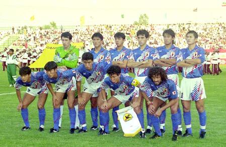 　１９９３年１０月２８日、Ｗ杯アジア最終予選のイラク戦に臨む森保一（１７）、井原正巳（７）ら日本のイレブン